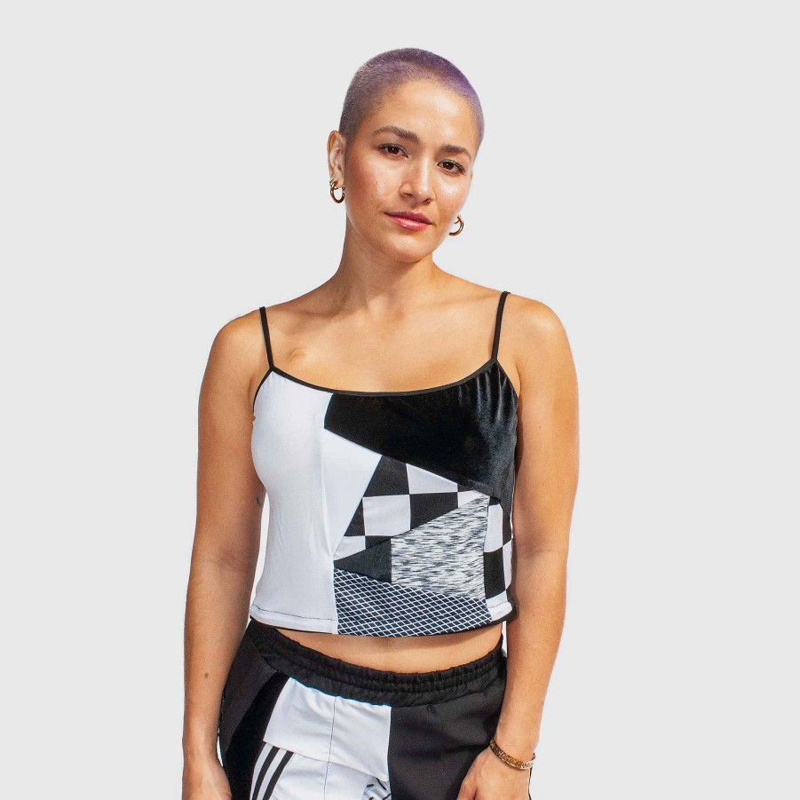 Tops Zero Waste Daniel Black + White 'All-Over Reroll' Cropped Tank Top