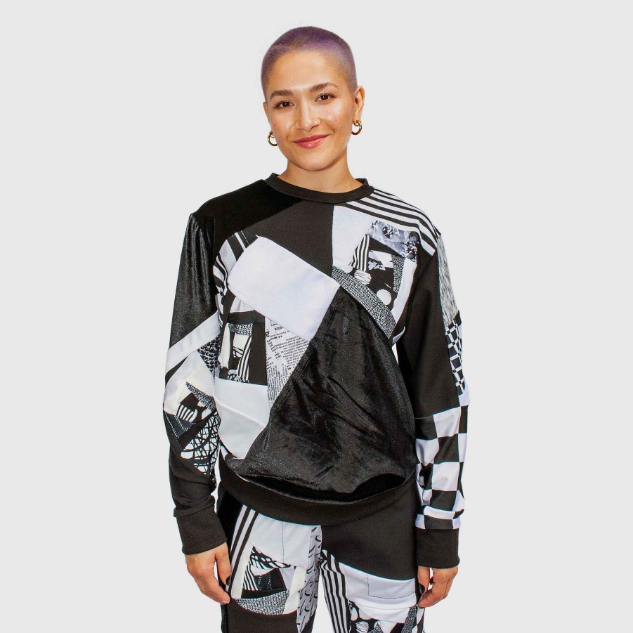 Tops Zero Waste Daniel Black + White 'All-Over Reroll' Sweatshirt