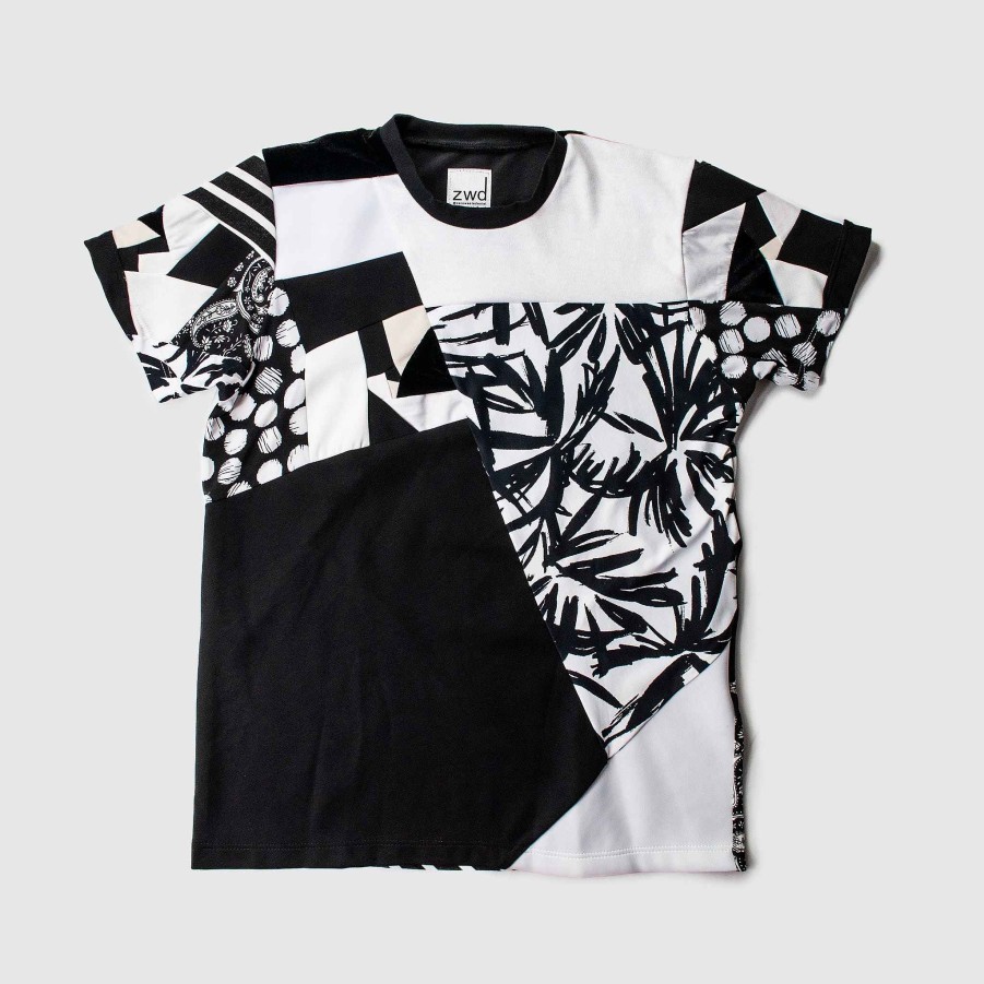 Tops Zero Waste Daniel Black + White 'All-Over Reroll' Short Sleeve Tee Shirt