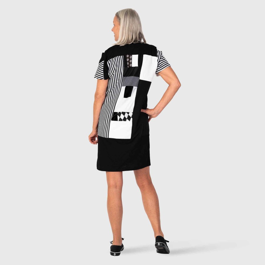 Tops Zero Waste Daniel Black + White 'All-Over Reroll' Short Sleeve Long Tee Shirt