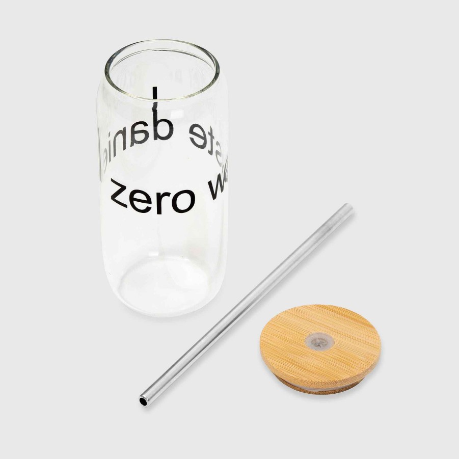 Favorite Things Zero Waste Daniel Zwd Logo (Glass And Bamboo) Reusable Cup W/ Metal Straw (18 Oz.)