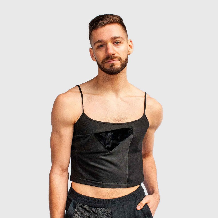 Tops Zero Waste Daniel Black 'All-Over Reroll' Cropped Tank Top