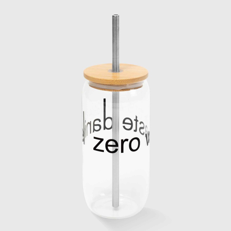 Favorite Things Zero Waste Daniel Zwd Logo (Glass And Bamboo) Reusable Cup W/ Metal Straw (18 Oz.)