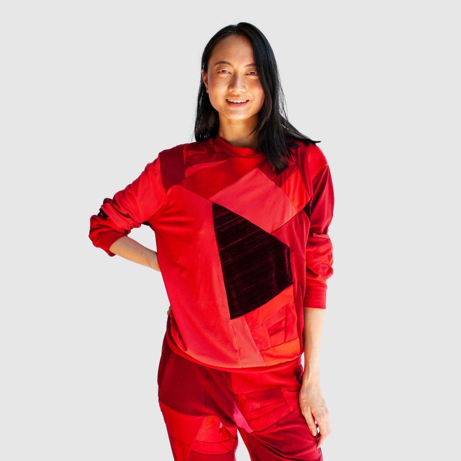 Tops Zero Waste Daniel Red 'All-Over Reroll' Sweatshirt