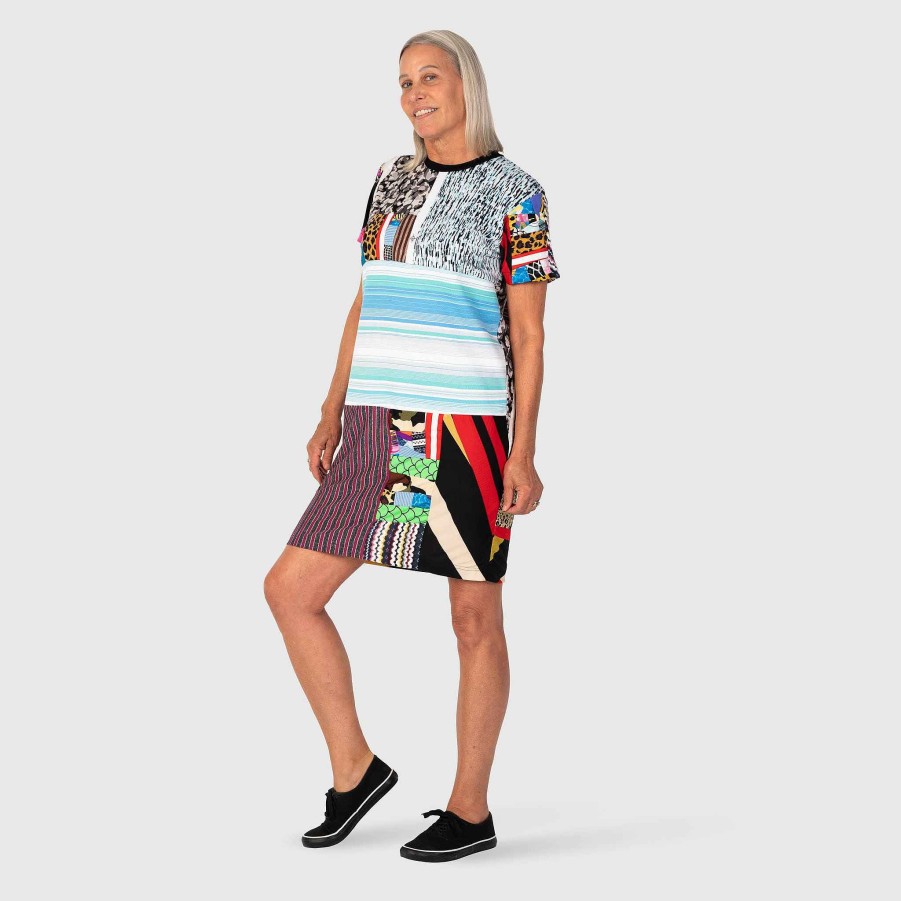 Tops Zero Waste Daniel Mixed Print "All-Over Reroll' Short Sleeve Long Tee Shirt