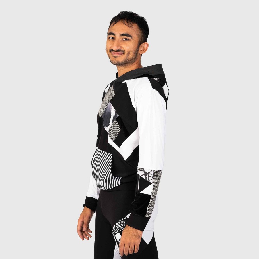 Tops Zero Waste Daniel Black + White 'All-Over Reroll' Hoodie