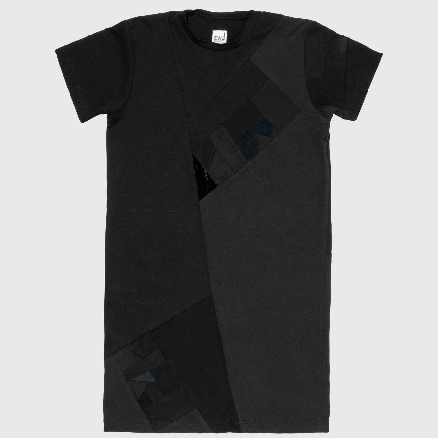 Tops Zero Waste Daniel Black 'All-Over Reroll' Short Sleeve Long Tee Shirt