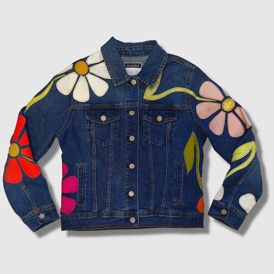 Denim Zero Waste Daniel Leather Daisies Jacket