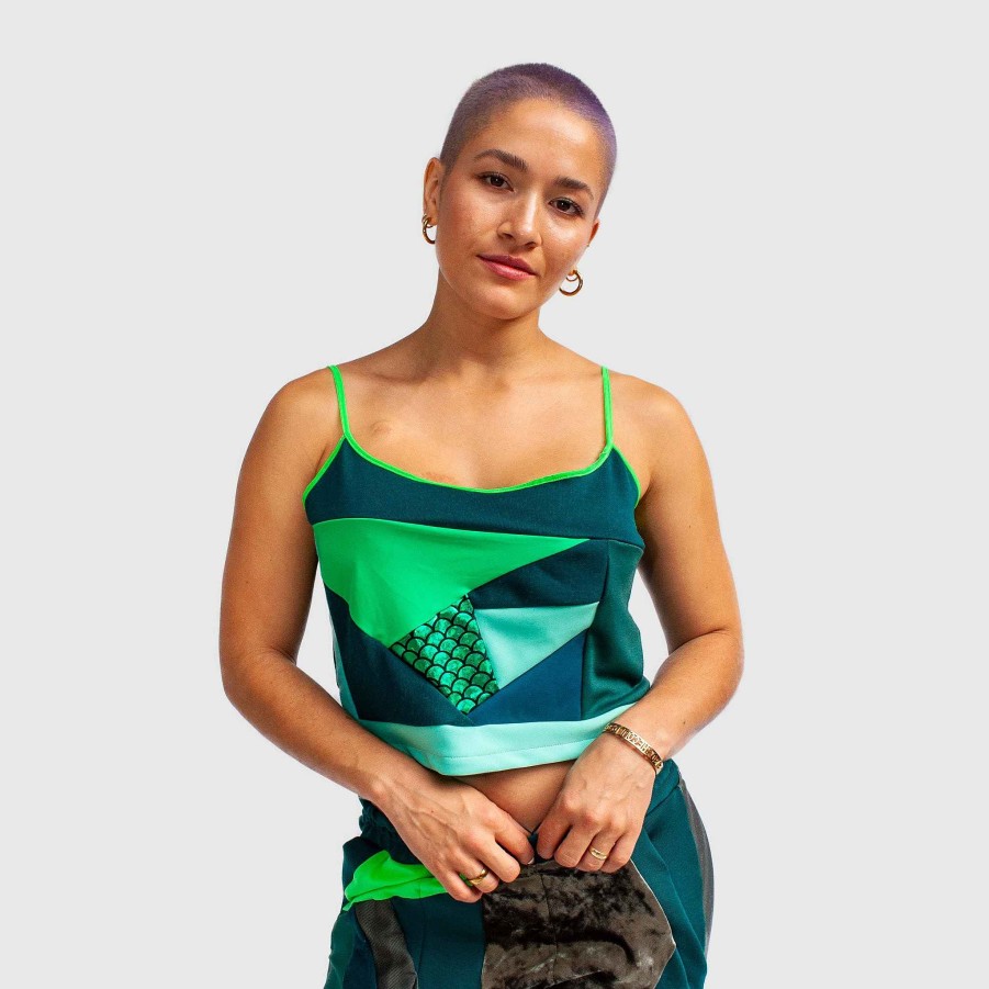 Tops Zero Waste Daniel Green 'All-Over Reroll' Cropped Tank Top