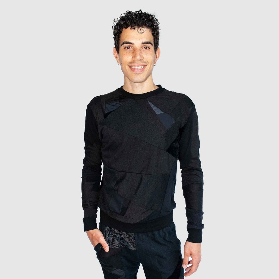 Tops Zero Waste Daniel Black 'All-Over Reroll' Sweatshirt