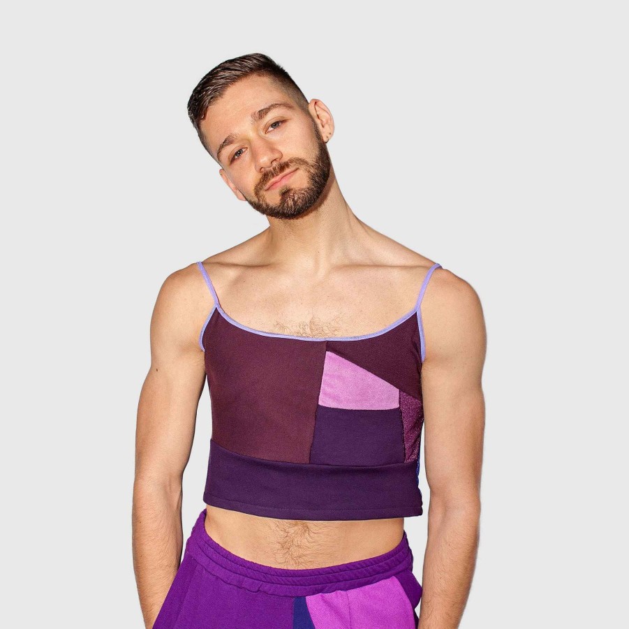 Tops Zero Waste Daniel Purple 'All-Over Reroll' Cropped Tank Top