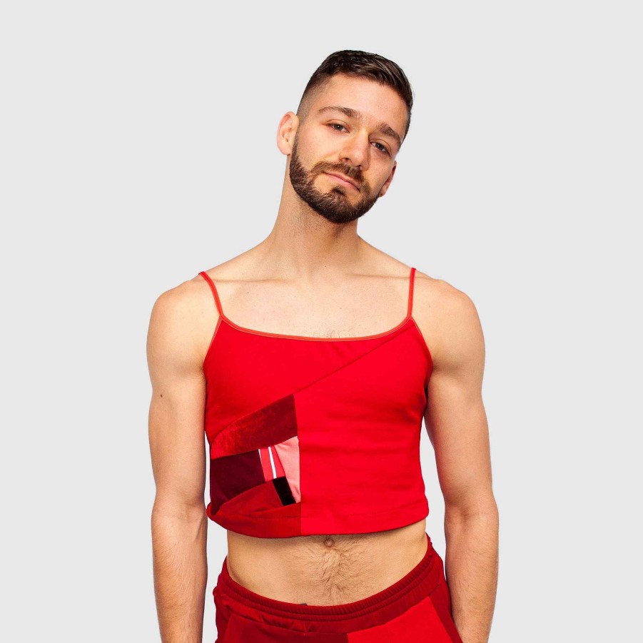 Tops Zero Waste Daniel Red 'All-Over Reroll' Cropped Tank Top